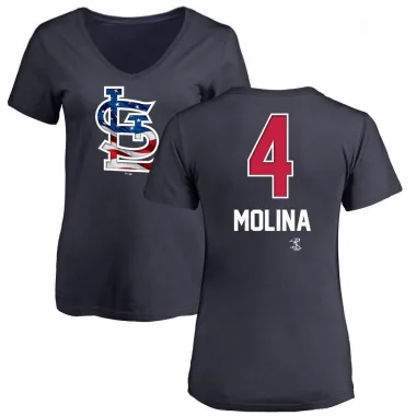 Navy Women's Yadier Molina St. Louis Cardinals Name and Number Banner Wave V-Neck T-Shirt -