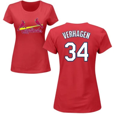 Red Women's Drew VerHagen St. Louis Cardinals Roster T-Shirt -