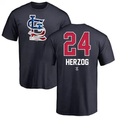 White Men's Whitey Herzog St. Louis Cardinals Name and Number Banner Wave T-Shirt - Navy