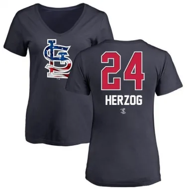 White Women's Whitey Herzog St. Louis Cardinals Name and Number Banner Wave V-Neck T-Shirt - Navy